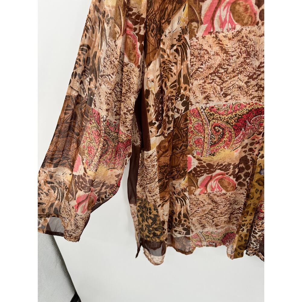 Maggie Barnes Womens Boho Chic Button Front Shirt Sz 2X Sheer Western Animal - Picture 4 of 6